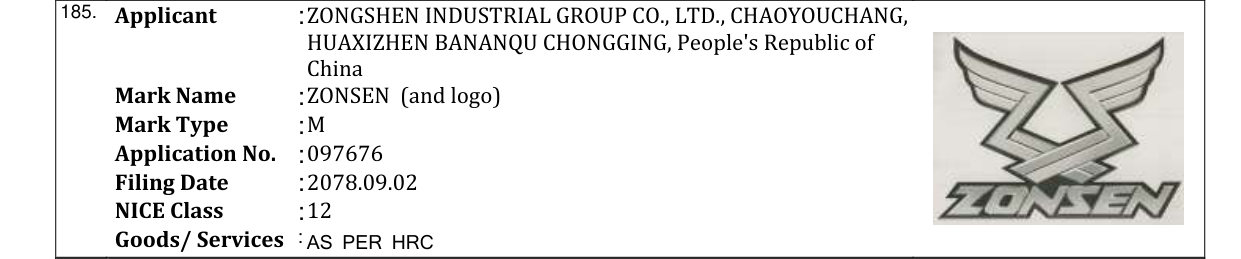 Original bulletin entry for ZONSEN (and logo)