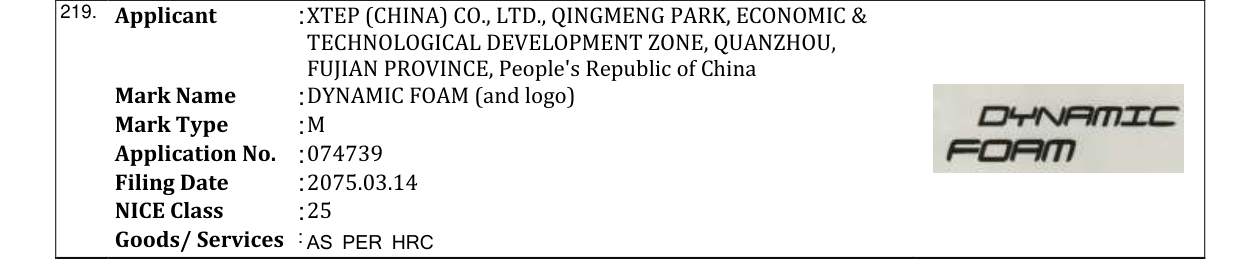Original bulletin entry for DYNAMIC FOAM (and logo)