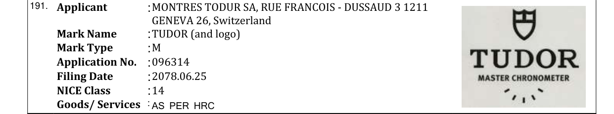Original bulletin entry for TUDOR (and logo)