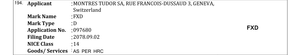 Original bulletin entry for FXD