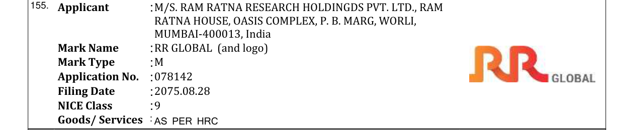 Original bulletin entry for RR GLOBAL (and logo)