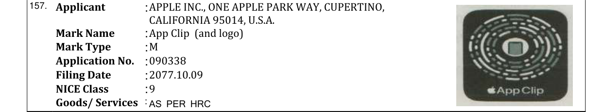 Original bulletin entry for App Clip (and logo)