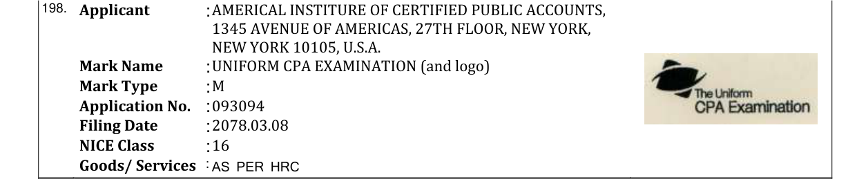 Original bulletin entry for UNIFORM CPA EXAMINATION (and logo)