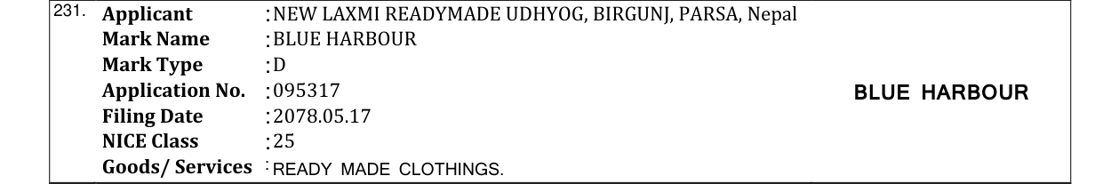 Original bulletin entry for BLUE HARBOUR