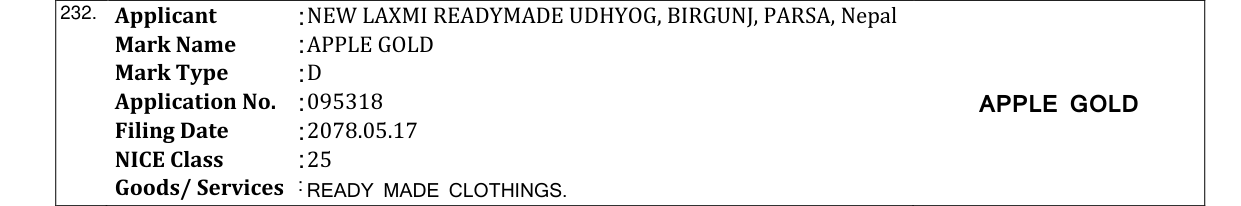 Original bulletin entry for APPLE GOLD