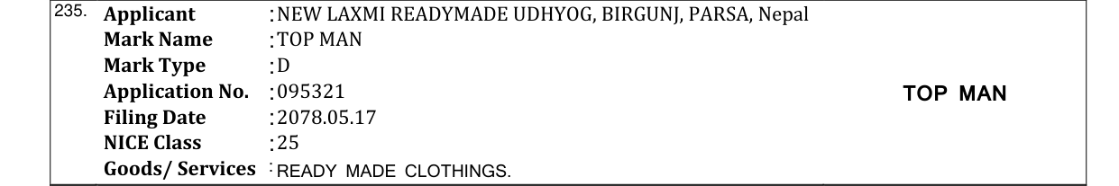 Original bulletin entry for TOP MAN