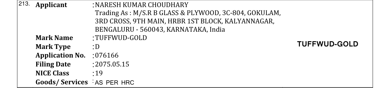 Original bulletin entry for TUFFWUD-GOLD