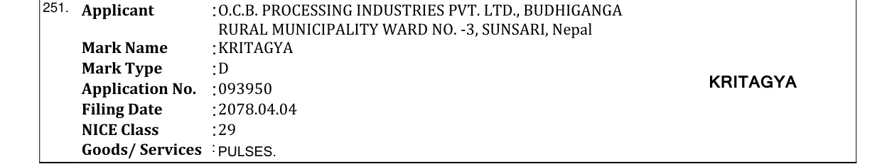 Original bulletin entry for KRITAGYA
