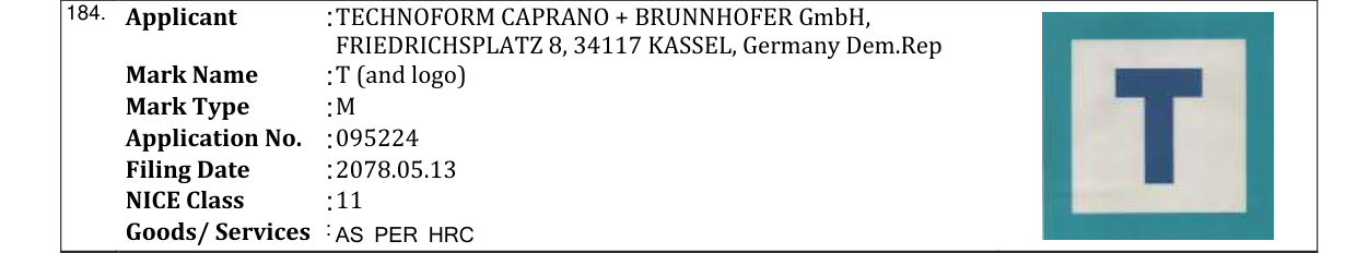 Original bulletin entry for T (and logo)
