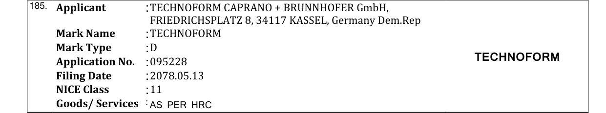 Original bulletin entry for TECHNOFORM