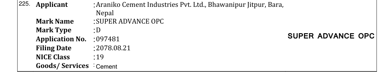 Original bulletin entry for SUPER ADVANCE OPC