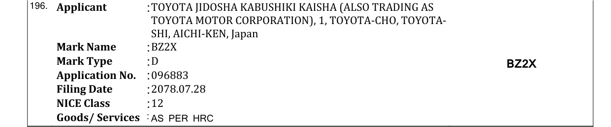 Original bulletin entry for BZ2X