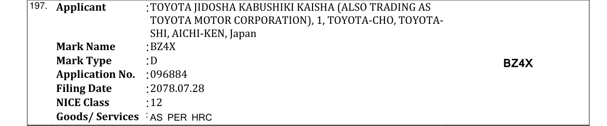 Original bulletin entry for BZ4X