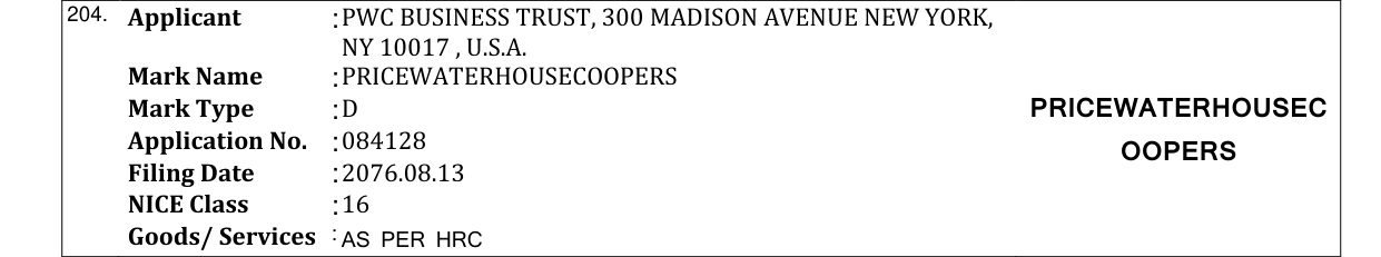 Original bulletin entry for PRICEWATERHOUSECOOPERS