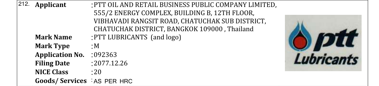 Original bulletin entry for PTT LUBRICANTS (and logo)
