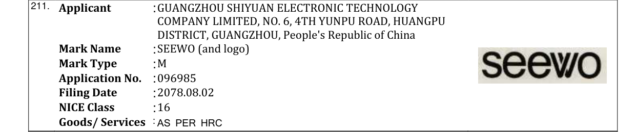 Original bulletin entry for SEEWO (and logo)