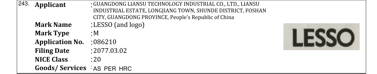 Original bulletin entry for LESSO (and logo)