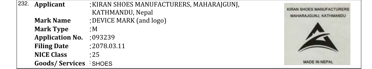Original bulletin entry for DEVICE MARK (and logo)