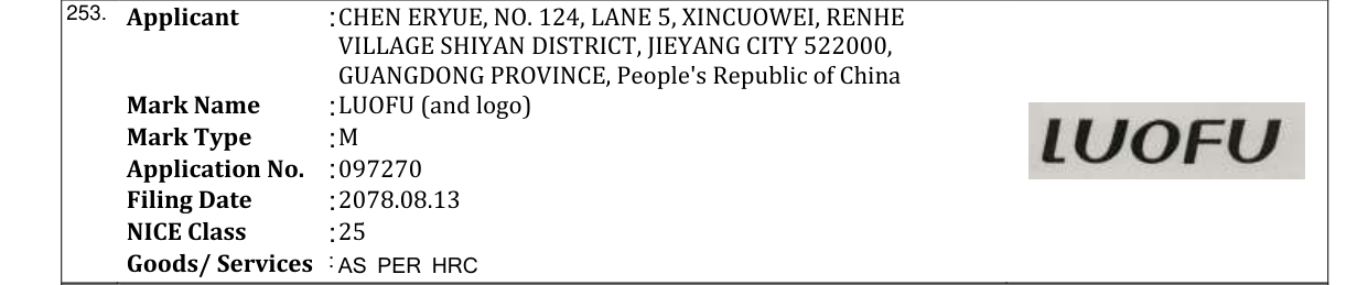 Original bulletin entry for LUOFU (and logo)