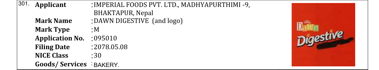 Original bulletin entry for DAWN DIGESTIVE (and logo)