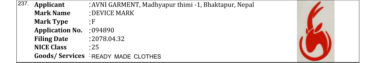 Original bulletin entry for DEVICE MARK