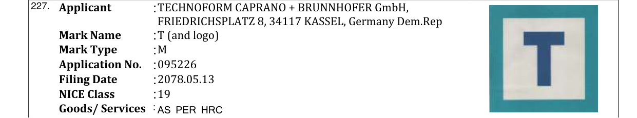Original bulletin entry for T (and logo)