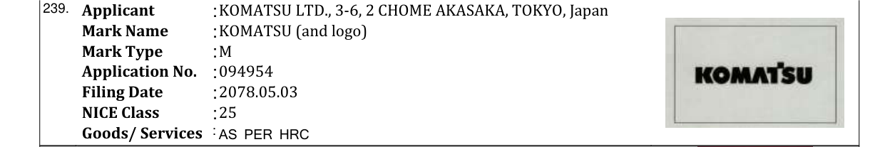 Original bulletin entry for KOMATSU (and logo)