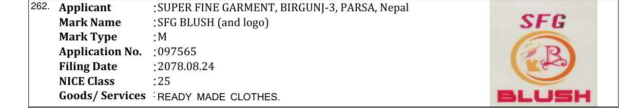Original bulletin entry for SFG BLUSH (and logo)