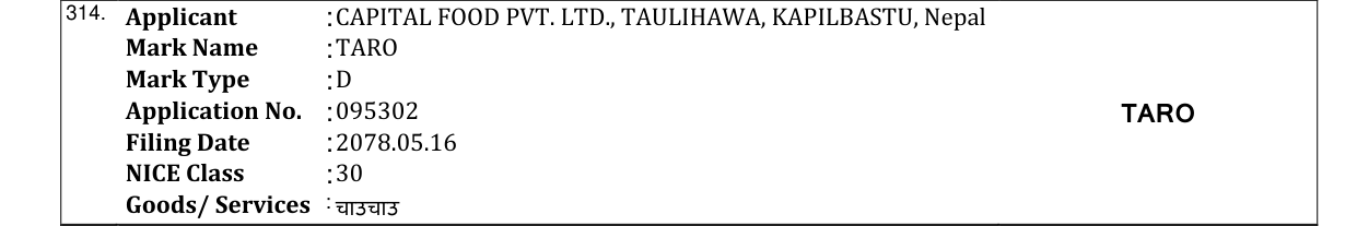 Original bulletin entry for TARO
