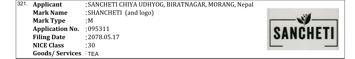 Original bulletin entry for SHANCHETI (and logo)