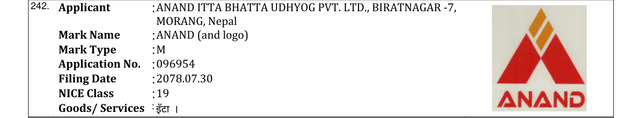 Original bulletin entry for ANAND (and logo)