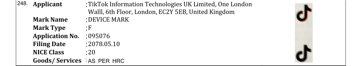 Original bulletin entry for DEVICE MARK