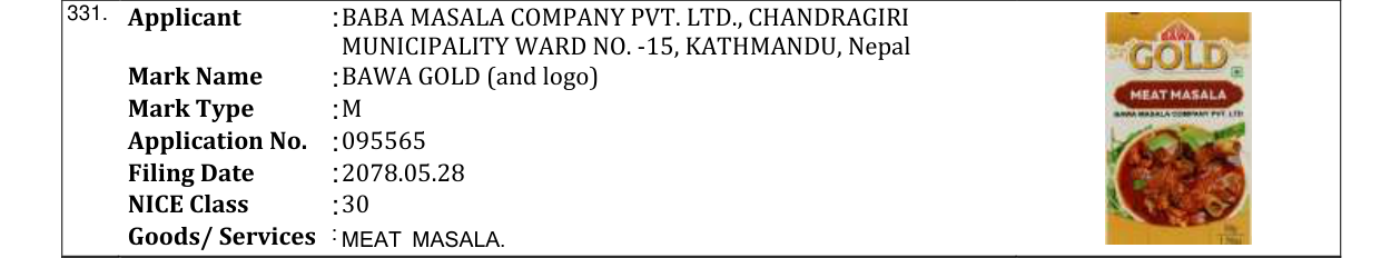 Original bulletin entry for BAWA GOLD (and logo)