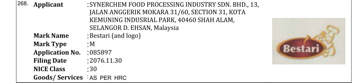 Original bulletin entry for Bestari (and logo)
