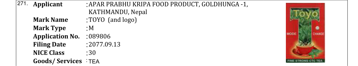 Original bulletin entry for TOYO (and logo)