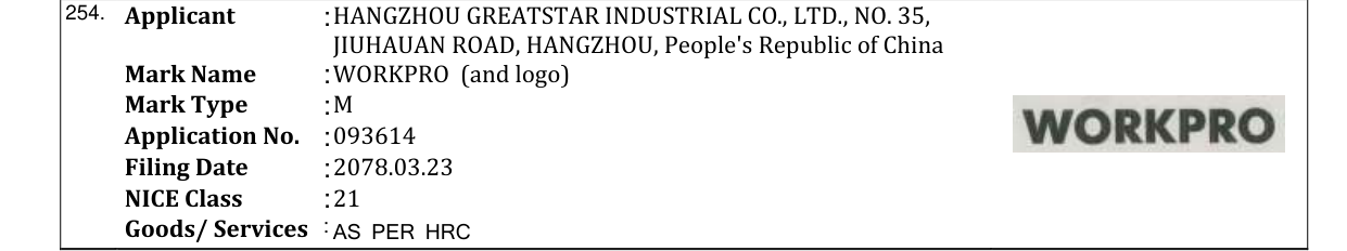 Original bulletin entry for WORKPRO (and logo)