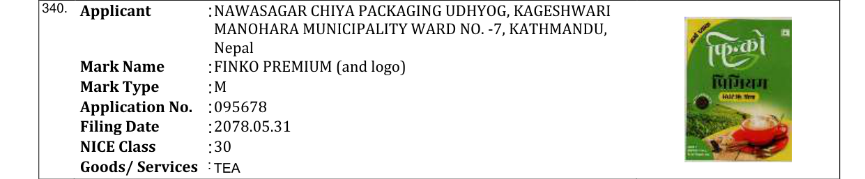 Original bulletin entry for FINKO PREMIUM (and logo)