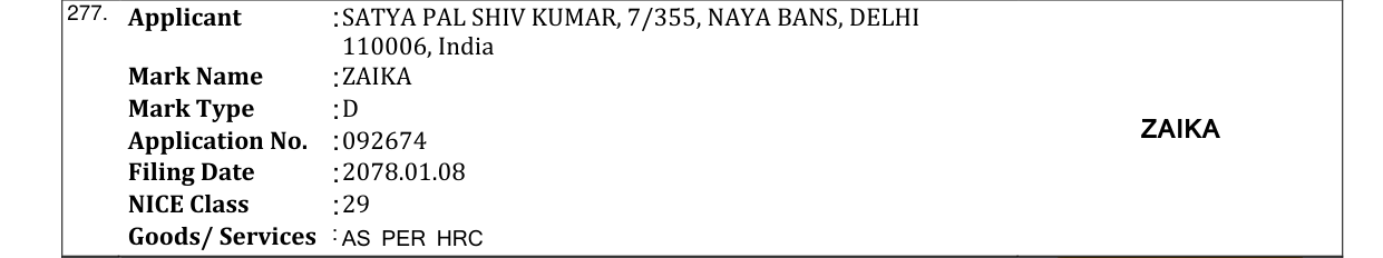 Original bulletin entry for ZAIKA