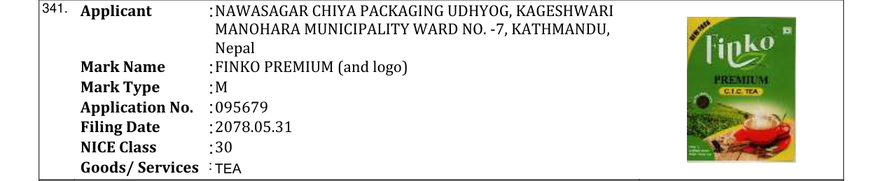 Original bulletin entry for FINKO PREMIUM (and logo)