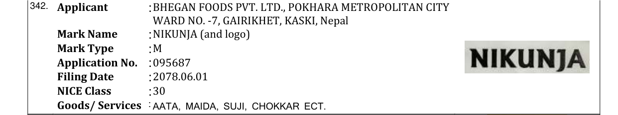 Original bulletin entry for NIKUNJA (and logo)