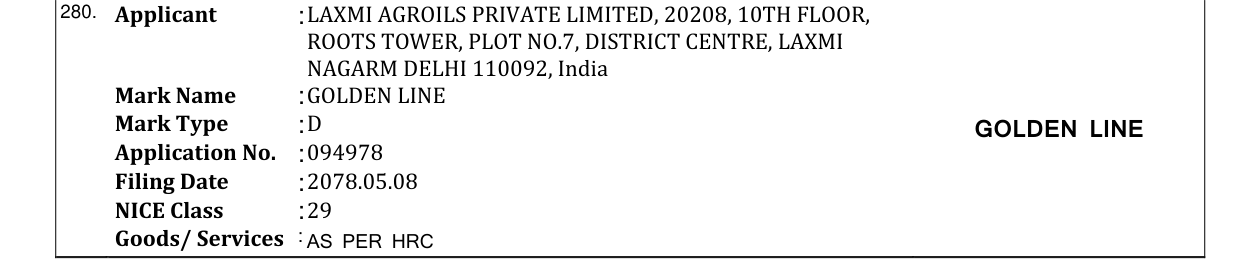 Original bulletin entry for GOLDEN LINE