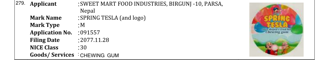 Original bulletin entry for SPRING TESLA (and logo)