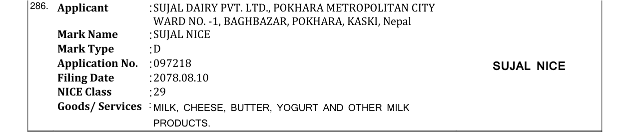 Original bulletin entry for SUJAL NICE