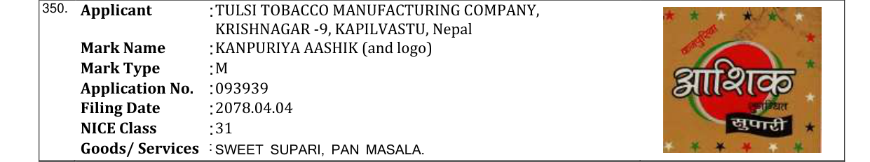 Original bulletin entry for KANPURIYA AASHIK (and logo)