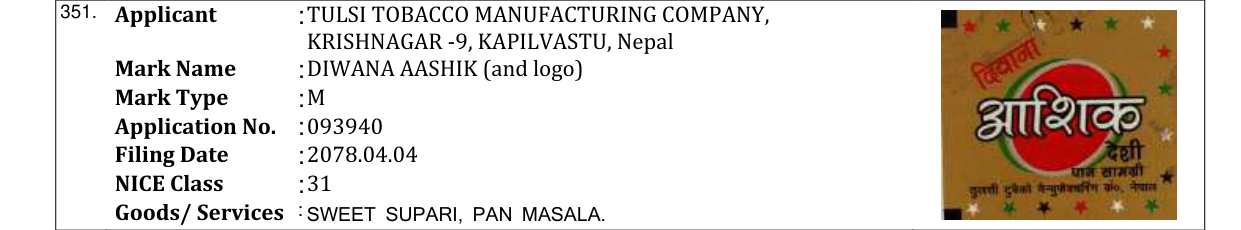 Original bulletin entry for DIWANA AASHIK (and logo)