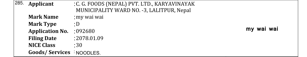 Original bulletin entry for my wai wai