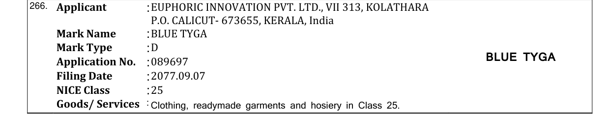 Original bulletin entry for BLUE TYGA
