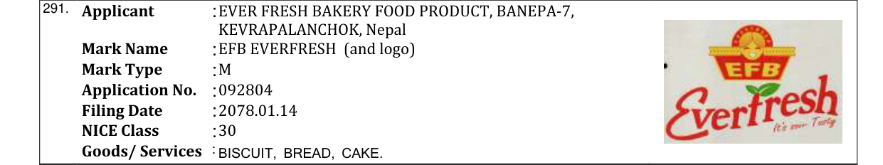 Original bulletin entry for EFB EVERFRESH (and logo)
