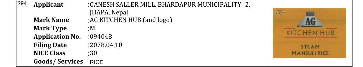 Original bulletin entry for AG KITCHEN HUB (and logo)
