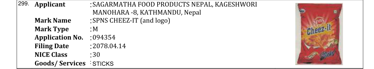 Original bulletin entry for SPNS CHEEZ-IT (and logo)
